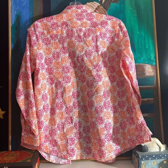 Foxcroft Pink and Orange Citrus Print Blouse 6P - Picture 12 of 14